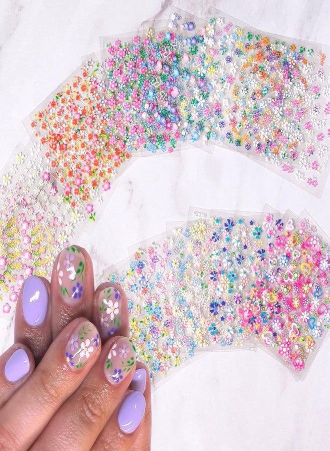 BSBTBZ 30Sheets Flower Nail Art Sticker 3D Self-Adhesive Nail Art Supplies Colorful Flowers Rose Daisy Cherry Blossoms Nail Decals Pink Floral Nail Design Cute Heart Nail Sticker for Acrylic Nails Decoration - Image 4